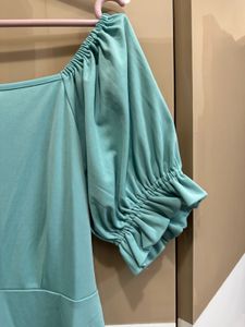 Teal Square Neck Button Down Dress