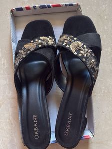 Embellished Black Block Heels