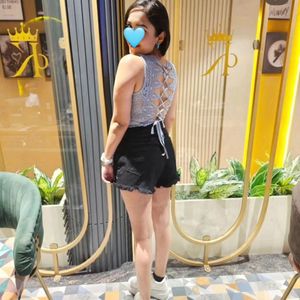 Sky Blue Criss Cross Back Lace Bodysuit