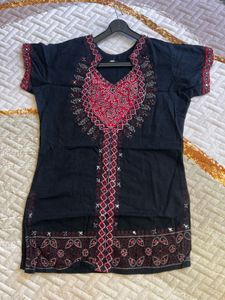 Embroidered Black Tunic Top