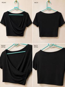 Black Wrap Front Cropped Top