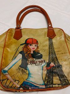 Unique Graphic Print Handbag with Eiffel Tower Des