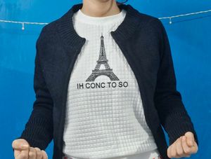 Chic Navy Knit Cardigan with Eiffel Tower Top