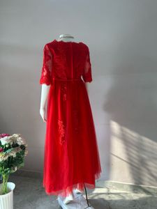Elegant Red Lace Evening Gown