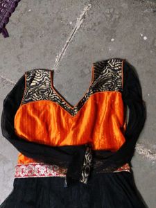Elegant Black &amp; Orange Ethnic Gown