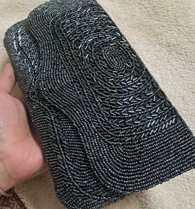 Dark Grey Beaded Evening Clutch / Purse