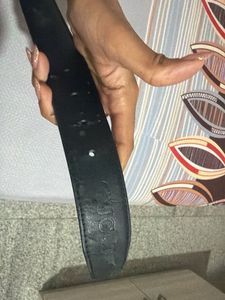 Designer Black Leather Belt with GG Buckle