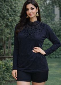 Elegant Navy Blue Long Sleeve Top