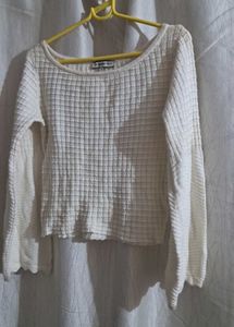 Textured White Long Sleeve Top