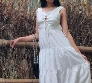 White Tiered Midi Dress