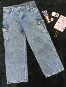 Vintage Wash Denim Cargo Pants