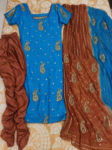 Embroidered Blue Kurta Set with Dupatta
