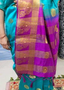 Beautiful Teal and Purple Saree in silk