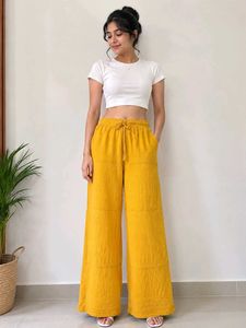 Elegant Mustard Cotton Palazzo with Chikankari Emb