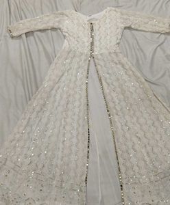 Elegant White Sequin Ethnic Gown
