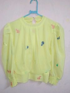 Yellow Embroidered Long Sleeve Top
