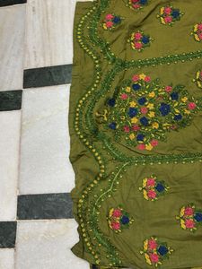Olive Green Embroidered Kurta  with Dupatta