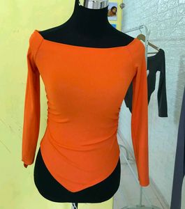 Tangerine Off-Shoulder Asymmetrical Top