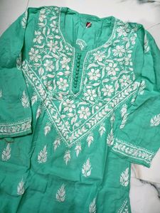!SALE! SeaGreen Chickankari Handwork Cotton Kurta