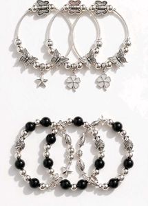 Charming Butterfly & Black Bead Bracelets Set