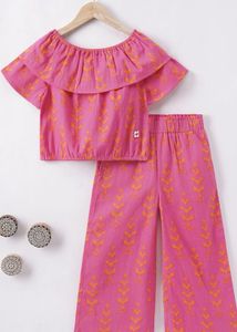 ED-A-MAMMA new Set Of Pink -orange Top And Plazzo