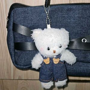 Savana Denim Shoulder Bag with Teddy Charm