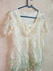 Sheer Lace Blouse Top White Layered