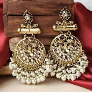 Gold-Plated Chandbali Earrings Pearl Earring Bride