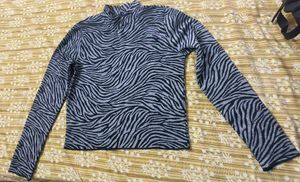 Stylish Zebra Print Mock Neck Top