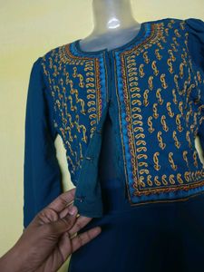 Elegant Blue Embroidered Gown with Jacket