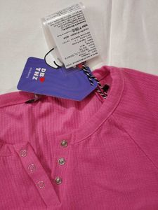 Vibrant Pink Ribbed Henley Top