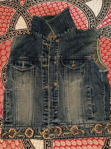 Embroidered Denim Vest