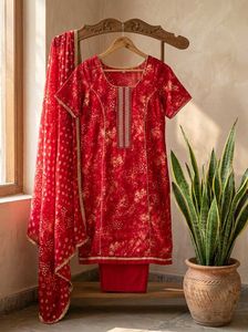 Beautiful Red Printed Kurta Set with Dupatta