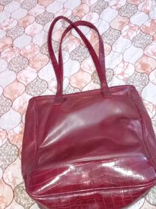 Chic Maroon Faux Leather Tote Bag