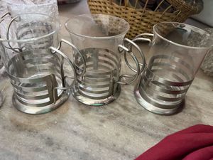 Vintage Glass and Metal Tea Cup