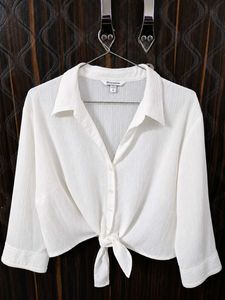 White Tie-Front Cropped Shirt