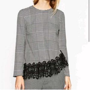 Zara Plaid Lace Trim Top