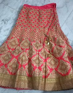 Stunning Coral &amp; Gold Embroidered Lehenga Choli