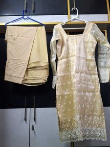 Elegant Tan Embroidered Kurta Set