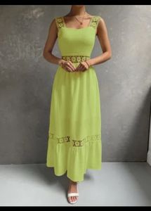 Lime Green Lace Trimmed Midi Dress