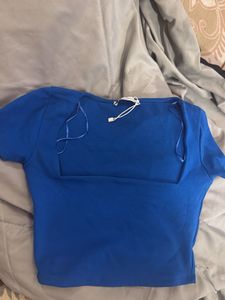 Zara Blue Square Neck Crop Top