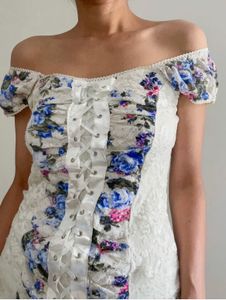 Floral Lace-Up corset style top