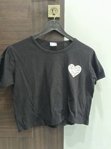 Cute Black Crop Top with Heart Design