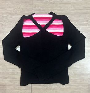 Chic Striped Cut-Out Long Sleeve Top