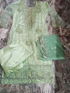Mint Green Embroidered Shalwar Kameez