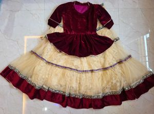 Maroon &amp; Cream Layered Lehenga Choli