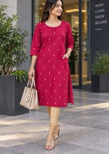 Maroon Kurta with White Motifs
