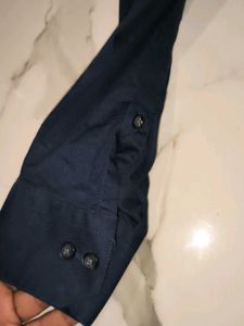 Men's Dark Blue Band Collar Shirt