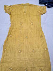 Mustard Yellow Embroidered Kurti