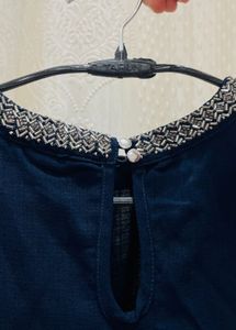Elegant Beaded Navy Blue Blouse